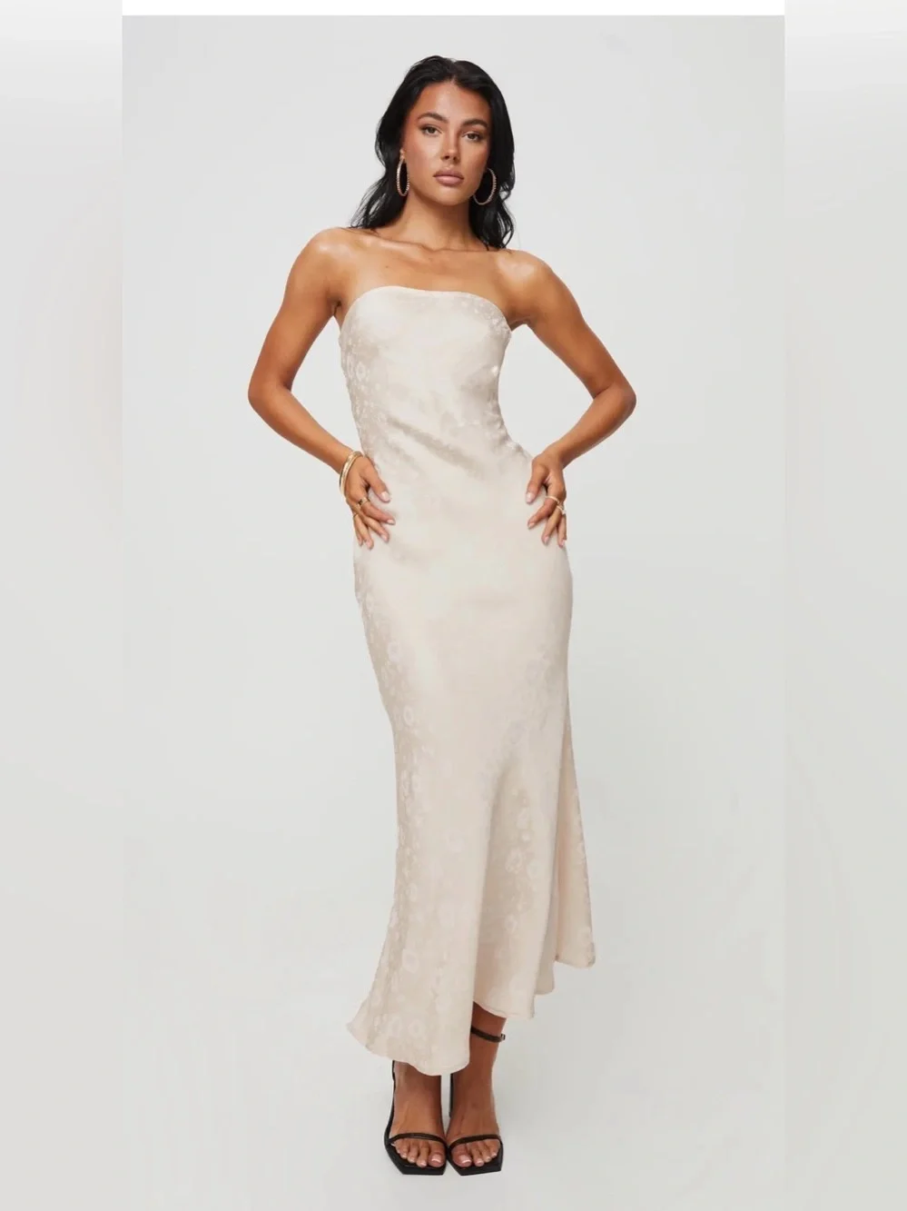 NWT Altar’d State Strapless Jacquard Dress White Floral , Large